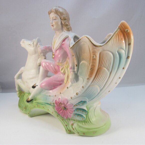 Victorian Boy on Horse Shell Bisque Planter by Wales Chinaware made in Japan - Picture 2 of 14